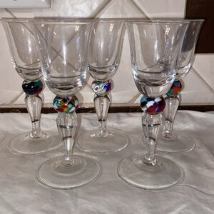 RARE Vintage Set of 5  Theresienthal cordial glasses multi colored ball